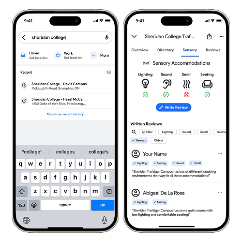 Google Maps Sensory Menu Mockup